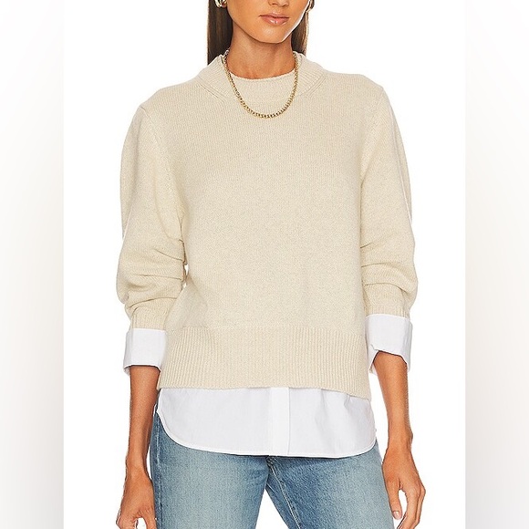 Brochu Walker Sweaters - Brochu Walker Raya Ruched Crew Looker in Bisque & White size XS